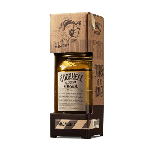 O’Donnell Moonshine Macadamia Nusslikör (700ml) + Ausgießer – Premium Likör exotische Macadamia & feine Vanille – Nussig, zart-süßer Geschmack – 20% Alkohol im Original Mason Jar – Made in Berlin von O'Donnell Moonshine