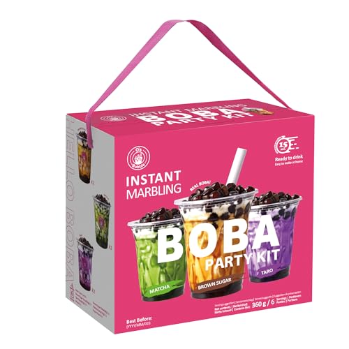 O's Bubble Instant Boba Tee Party Set 360g | Bubble Tea Kit | 3 Geschmacksrichtungen - Taro, Matcha, brauner Zucker von O's Bubble