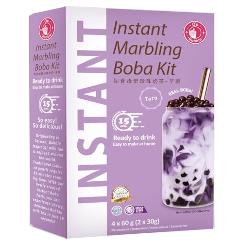 O's Bubble Instant Marbling Boba Tee Kit TARO (4x 60g) | Bubble Tee | Mit Tapiokaperlen und Strohhalm von O's Bubble