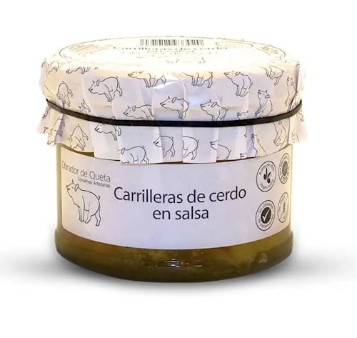 Fleisch. Schweinebacken in Weißwein. Geschmorte Backen 440gr. Familiäres, hausgemachtes und handwerkliches Rezept. Originelles Geschenk für alle. 100 % in Spanien hergestellt. Gourmet Essen. von OBRADOR LOS CARACOLES