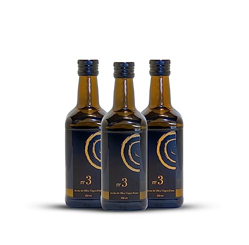 Olivenöl flasche. Natives Olivenöl extra. Extra natives Olivenöl 500ml Format (3er-Pack) in einer undurchsichtigen Glasflasche. Picual EVOO. Gourmet-Öl extra vergine. Eigengebrauch oder als Geschenk. von OBRADOR LOS CARACOLES