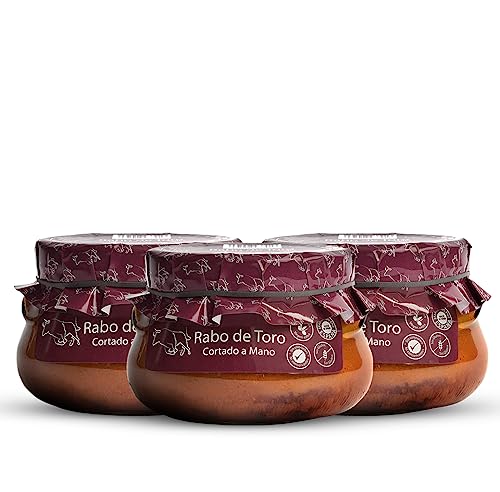 Ox Tail. Ochsenschwanz in Rotweinsauce. Geschmorter Ochsenschwanz 640gr (3 Stück). Familiäres, hausgemachtes und handwerkliches Rezept. Gourmet-Konfitüren. 100 % in Spanien hergestellt. Gulasch. von OBRADOR LOS CARACOLES