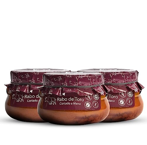 Ox Tail. Ochsenschwanz in Rotweinsauce. Geschmorter Ochsenschwanz 640gr (3 Stück). Familiäres, hausgemachtes und handwerkliches Rezept. Gourmet-Konfitüren. 100% in Spanien hergestellt. Gulasch. von OBRADOR LOS CARACOLES