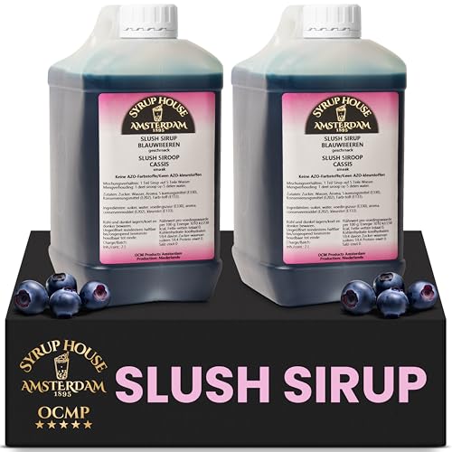 OCMP 2 x 2L Slush Sirup Blaubeere AZO Frei - 1:5 Hochkonzentrierter Getränkesirup für die Slush Maschine, Limonaden, Wassereis blau, & Cocktails – Sirup für Wasser für Gewerbe oder Zuhause OCMP 2 x 2L Slush Sirup Blaubeere AZO Frei - 1:5 Hochkonzentrierter Getränkesirup für die Slush Maschine, Limonaden, Wassereis blau, & Cocktails – Sirup für Wasser für Gewerbe oder Zuhause von OCMP