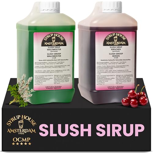 OCMP 2 x 2L Slush Sirup Kirsche & Waldmeister AZO Frei - 1:5 Hochkonzentrierter Getränkesirup für die Slush Maschine, Wassereis, Limonaden & Cocktails - Sirup für Wasser für Gewerbe oder Zuhause OCMP 2 x 2L Slush Sirup Kirsche & Waldmeister AZO Frei - 1:5 Hochkonzentrierter Getränkesirup für die Slush Maschine, Wassereis, Limonaden & Cocktails - Sirup für Wasser für Gewerbe oder Zuhause von OCMP