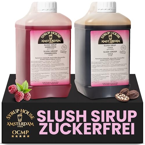 OCMP 2 x 2L Slush Sirup Zuckerfrei Cola & Himbeere AZO Frei - Hochkonzentrierter Getränkesirup ohne Zucker für die Slush Maschine, Wassereis & Limonaden - Cola-Sirup und Himbeersirup. OCMP 2 x 2L Slush Sirup Zuckerfrei Cola & Himbeere AZO Frei - Hochkonzentrierter Getränkesirup ohne Zucker für die Slush Maschine, Wassereis & Limonaden - Cola-Sirup und Himbeersirup. von OCMP
