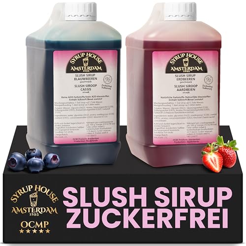 OCMP 2 x 2L Slush Sirup Zuckerfrei Erdbeere & Blaubeere – Sirup ohne Zucker für Limonaden, Cocktails und die Slush Maschine – Erdbeersirup und Blaubeersirup AZO Frei, Hochkonzentriert 1:5 OCMP 2 x 2L Slush Sirup Zuckerfrei Erdbeere & Blaubeere – Sirup ohne Zucker für Limonaden, Cocktails und die Slush Maschine – Erdbeersirup und Blaubeersirup AZO Frei, Hochkonzentriert 1:5 von OCMP