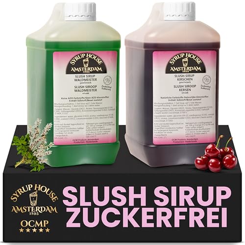 OCMP 2 x 2L Slush Sirup Zuckerfrei Waldmeister & Kirsch AZO Frei - 1:5 Hochkonzentrierter Getränkesirup ohne Zucker für die Slush Maschine, Wassereis & Limo - Zuckerfreier Sirup OCMP 2 x 2L Slush Sirup Zuckerfrei Waldmeister & Kirsch AZO Frei - 1:5 Hochkonzentrierter Getränkesirup ohne Zucker für die Slush Maschine, Wassereis & Limo - Zuckerfreier Sirup von OCMP