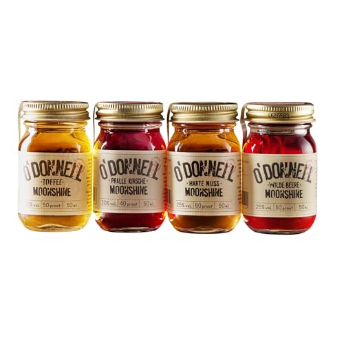 O'Donnell Moonshine Geschenkset (Classic) Made in Berlin - 4x Premium Likör in Original Mason Jars (mini) – Geschenke für Männer & kleine Weihnachtsgeschenke – Probierset Whiskey & Schnaps Liebhaber von O'Donnell Moonshine
