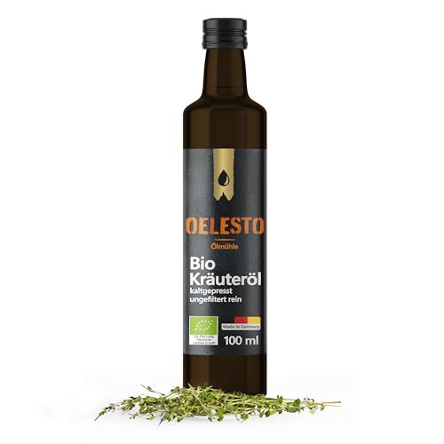 OELESTO® BIO Kräuter-Knoblauchöl kaltgepresst - Kräuteröl intensiv zum Würzen von Dips, Suppen, Quark, Salatdressing - Würzöl mit Kräutern & Knoblauch von OELESTO