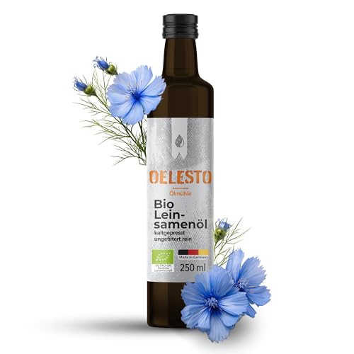 OELESTO® BIO LEINSAMENÖL [250 ml] kaltgepresst | edles reines Leinsamenöl | Dips, Salatdressings | Salatöl | Reich an Omega-3-Fettsäuren | Leinöl Bio von OELESTO