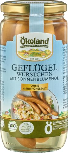 Geflügelwürstchen mit Sonnenblumenöl 18 x 380 gr Geflügelwürstchen mit Sonnenblumenöl 18 x 380 gr von Ökoland