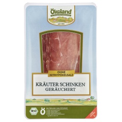 Kräuterschinken, geräuchert, geschnitten Kräuterschinken, geräuchert, geschnitten von Ökoland