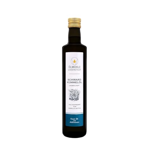 Schwarzkümmelöl (500ml), ungefiltert - enthält über 2.400 mg auf 100 g - Hoher Thymochinon Gehalt, 1. Kaltpressung, täglich frisch gepresst aus ägyptischer Nigella Sativa, direkt aus der Ölmühle von Ölmühle Godenstedt