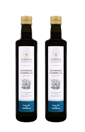 Schwarzkümmelöl 2x500ml, gefiltert - täglich frisch gepresst, ägyptische Nigella Sativa Saat, 1. Kaltpressung direkt von der Ölmühle mit Öko-Strom in Deutschland hergestellt Schwarzkümmelöl 2x500ml, gefiltert - täglich frisch gepresst, ägyptische Nigella Sativa Saat, 1. Kaltpressung direkt von der Ölmühle mit Öko-Strom in Deutschland hergestellt von Ölmühle Godenstedt