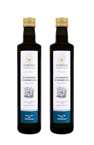 Schwarzkümmelöl 2x500ml, täglich frisch gepresst aus ägyptischer Nigella Sativa Saat, 1. Kaltpressung direkt von der Ölmühle mit Öko-Strom in Deutschland hergestellt von Ölmühle Godenstedt GmbH