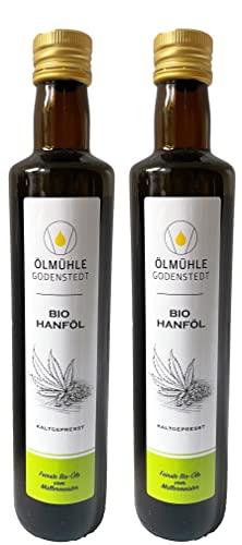 Bio Hanföl kaltgepresst | 1000ml (2x 500ml) | europäische Bio Hanfsaat | mit 100% Öko-Strom in Deutschland hergestellt von Ölmühle Godenstedt