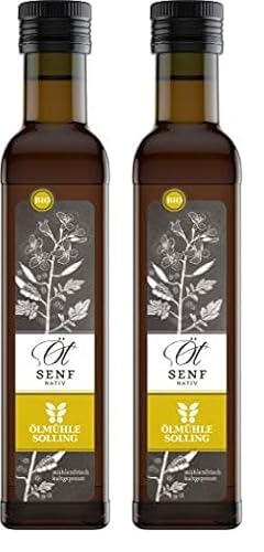 ÖLMÜHLE SOLLING - BIO Senföl | Hochwertiges, kaltgepresstes Öl mit hohem Gehalt an ungesättigten und Omega-3 Fettsäuren. Bio Senföl mit pikantem Geschmack | Inhalt: 250 ml (Packung mit 2) von Ölmühle Solling