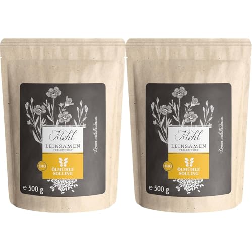Ölmühle Solling Bio Leinsamenmehl teilentölt 500g - Naturland Fair (Packung mit 2) von Ölmühle Solling