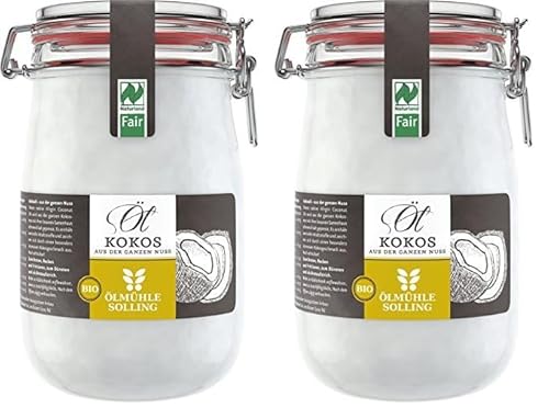 Ölmühle Solling Bio & Naturland Fair Kokosöl im Bügel-Glas 1000ml (Packung mit 2) von Ölmühle Solling