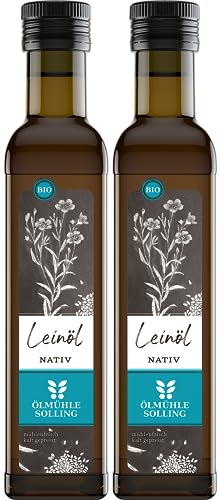 Ölmühle Solling Leinöl BIO 500ml (2x250ml) I Naturland I kaltgepresst und nativ I mühlenfrisch I enthält Omega-3-Fettsäuren I Spar-Set von Ölmühle Solling