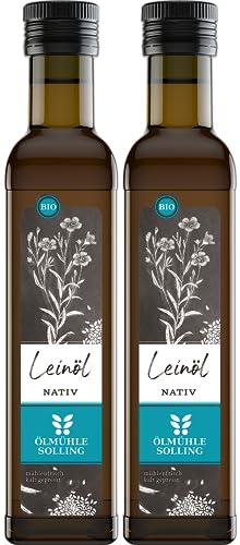 ÖLMÜHLE SOLLING - BIO Leinöl | Täglich mühlenfrisch kaltgepresstes Öl aus Leinsamen. Leinöl mit mildem und nussigem Geschmack. Reich an Omega-3-Fettsäuren | Inhalt: 2x250 ml von Ölmühle Solling