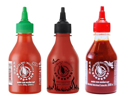 Flying Goose Sriracha Saucen Set - 3er Pack (Original, Super Hot & Black Out) - Scharfe Chili Saucen - Glutenfrei, Vegan, Ohne MSG - OG ASIA - 3x 200ml von OG ASIA