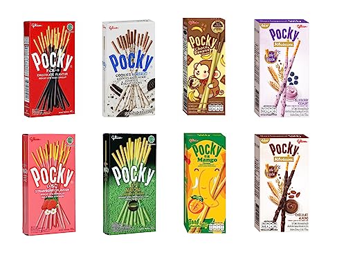 Pocky Glico Biscuit Sticks Buntes Favoriten Set - Acht Geschmacksrichtungen - Erdbeer + Matcha + Schoko + Mango + Banane + Mandel + Blaubeere + Oreo - OG ASIA - 8er Pack von OG ASIA