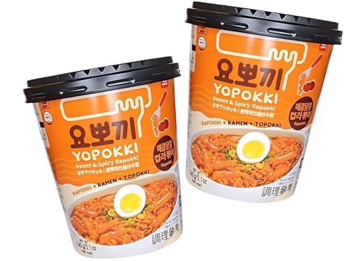 RAPOKKI Reiskuchen & Ramen Nudeln Sweet & Spicy - 2er Pack - Koreanische Instant Meal im Becher - OG ASIA - 2x 145g von OG ASIA