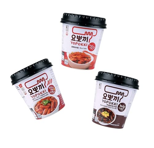 Yopokki 3er Pack Mix Reiskuchen im Becher - Korean Instant Rice Cake Cups - Top 3 koreanische Reiskuchen - Scharf & Süß Pikant & Schwarze Bohnen - OG ASIA - 400g von OG ASIA