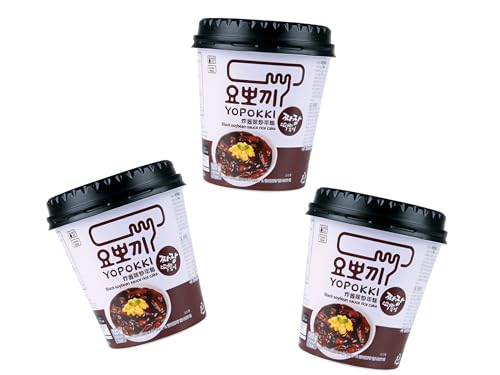 Yopokki Dreierpack Schwarze Bohnen Jjajang - Reiskuchen im Becher - Black Beans Rice Cake Cup - Würzige koreanische Reiskuchen - OG ASIA - 3x 120g von OG ASIA