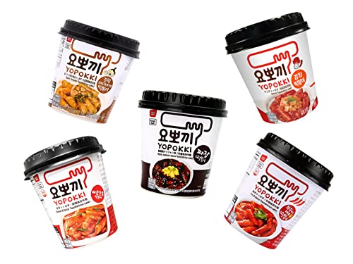Yopokki 5er Pack Mix Reiskuchen im Becher - Korean Instant Rice Cake Cups - Top 5 koreanische Reiskuchen - Scharf & Süß & Bohnen & Knoblauch & Kimchi - OG ASIA - 635 g von OG ASIA