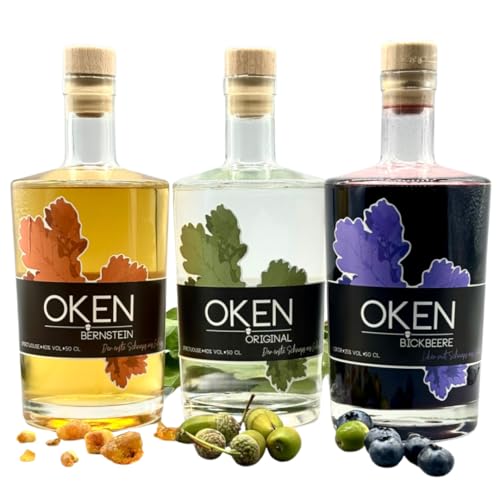 OKEN Dreierpack Edelbrand und Likör aus Eicheln – Edelbrand aus Eicheln, Holzgelagerter Edelbrand und Blaubeerlikör – Von Hand hergestellte Spirituosen und Liköre – Schnaps Flaschen 3x 0.5 Liter OKEN Dreierpack Edelbrand und Likör aus Eicheln – Edelbrand aus Eicheln, Holzgelagerter Edelbrand und Blaubeerlikör – Von Hand hergestellte Spirituosen und Liköre – Schnaps Flaschen 3x 0.5 Liter von OKEN