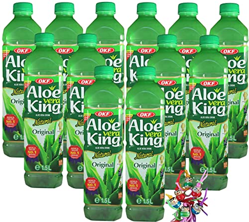 yoaxia ® - [ 12x 1,5 Literl ] OKF Aloe Vera King Getränk mit 30% Aloe / Natural / Drink / inkl. 12x€0,25 Einwegpfand + ein kleines Glückspüppchen - Holzpüppchen von OKF