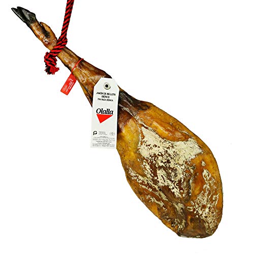 (8-8,5 kg) Komplettes traditionelles Stück - Iberischer Schinken aus Bellota 75% Iberische Rasse - Handwerklich hergestellter iberischer Schinken - Iberische Würstchen aus Bellota von OLALLA