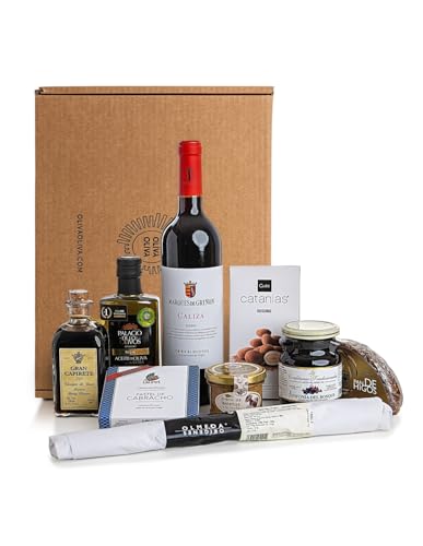 Gourmet-Geschenkkorb OLIVA PREMIUM - Sortiment an PALACIO DE LOS OLIVOS, VALDERRAMA, CAPIRETE, Rotwein, Iberischen Wurstwaren, Konserven, Snacks und Süßigkeiten (Spanische und internationale Produkte) von olivaoliva