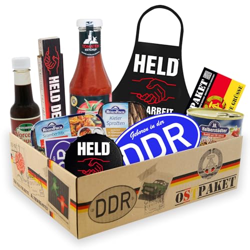 Ostpaket "Geschenkbox für echte Männer" inklusive DDR Aufkleber "Geboren in der DDR" Geschenkset Geschenkbox Geschenkpaket Party Geburtstag von OLShop AG