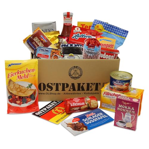 Ostpaket Lebensmittel mit 19 Produkten Spezialitäten Spezialitätenpaket Geschenkidee DDR-Paket Nostalgie Ostkarton Geschenke aus dem Osten Geschenkset Ostprodukte von OLShop AG