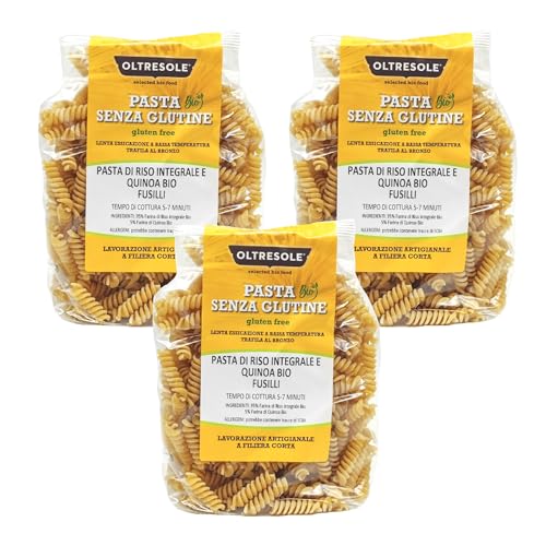 Oltresole - Bio-Reis- und Quinoa-Pasta glutenfrei, Fusilli-Format - glutenfreie Pasta mit Vollkornreismehl und weißer Quinoa aus biologischem Anbau, vegan, Packung mit 3 Packungen à 350 g Oltresole - Bio-Reis- und Quinoa-Pasta glutenfrei, Fusilli-Format - glutenfreie Pasta mit Vollkornreismehl und weißer Quinoa aus biologischem Anbau, vegan, Packung mit 3 Packungen à 350 g von OLTRESOLE
