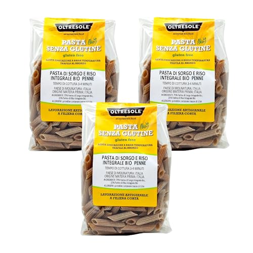 Oltresole - Italienische Bio-Sorghum- und Reisnudeln glutenfrei, Penne-Format - glutenfreie Nudeln, mit Vollkornmehl aus italienischem Bio-Anbau, vegan, Packung mit 3 Packungen à 350 g Oltresole - Italienische Bio-Sorghum- und Reisnudeln glutenfrei, Penne-Format - glutenfreie Nudeln, mit Vollkornmehl aus italienischem Bio-Anbau, vegan, Packung mit 3 Packungen à 350 g von OLTRESOLE