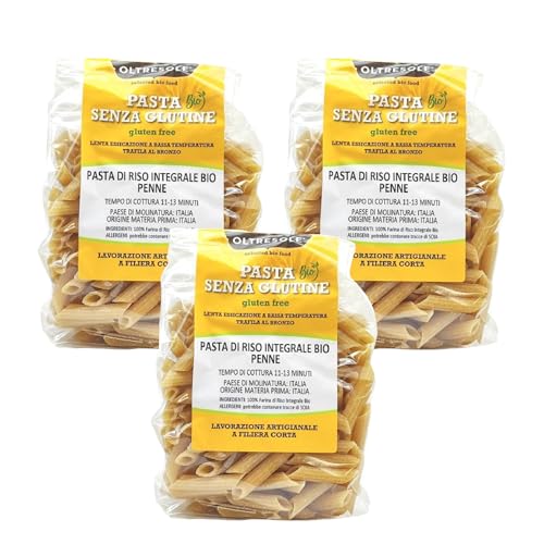 Oltresole - Pasta di Riso Integrale Biologica Italiana Gluten Free, Formato Penne - pasta senza glutine, 100% farina di riso integrale bio, ricca di fibre, vegana, confezione da 3 pacchi da 350 g von OLTRESOLE