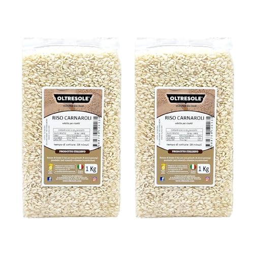 Oltresole, Italienischer Carnaroli-Reis, Vakuum-Packung mit 2 x 1 kg, Reis mit hohem Stärkegehalt und hervorragenden Kocheigenschaften, ideal für Risottos, Timballi und Paella von OLTRESOLE