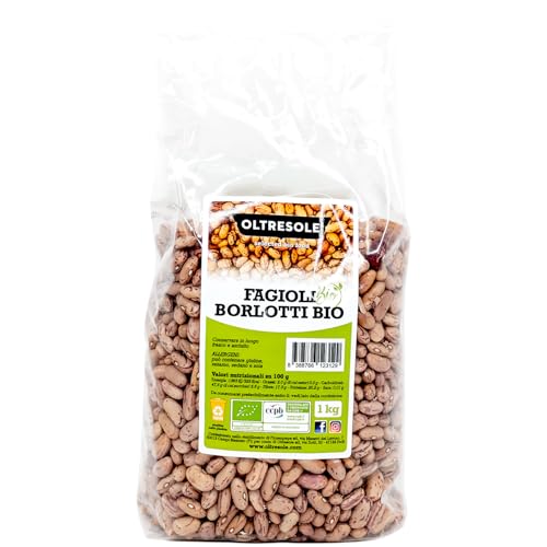 Oltresole - Bio-Borlotti-Bohnen 1 kg - getrocknete Bio-Hülsenfrüchte aus kontrolliertem Anbau, ideal für Salate, Suppen und Beilagen, ideale Familienpackung von OLTRESOLE