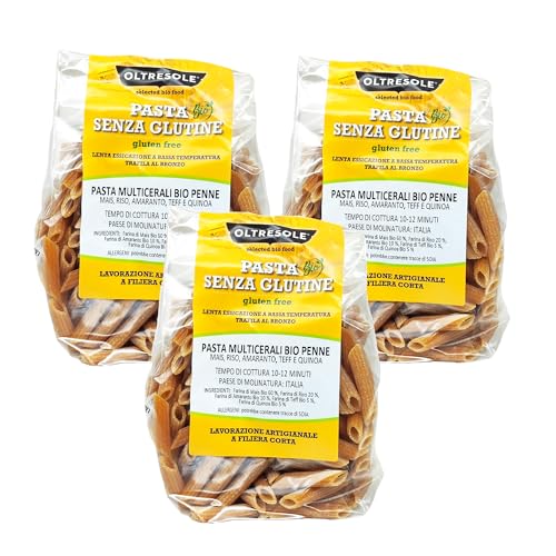 Oltresole - Bio-Mehrkornnudeln, Penne-Format 350 g - Bio-Mehlmischung aus Teff, Amaranth, Quinoa, Mais und Reis, reich an Ballaststoffen und Nährstoffen, glutenfrei, Packung mit 3 Packungen à 350 g Oltresole - Bio-Mehrkornnudeln, Penne-Format 350 g - Bio-Mehlmischung aus Teff, Amaranth, Quinoa, Mais und Reis, reich an Ballaststoffen und Nährstoffen, glutenfrei, Packung mit 3 Packungen à 350 g von OLTRESOLE