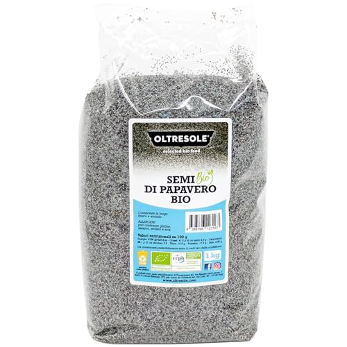 Oltresole - Bio-Mohnsamen 1kg - Rohe Bio-Ölsaaten, Lebensmittelqualität, natürlich, vegan, ideal für die Zugabe zu Teig und Salaten, ideal für Familien von OLTRESOLE