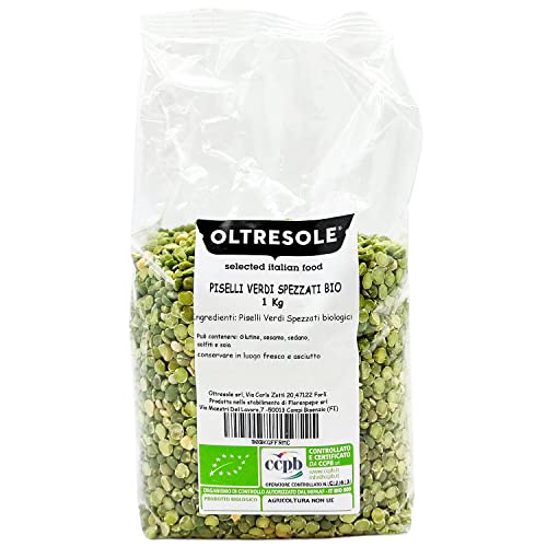 Oltresole - Green peas, organic decomposed, 1 kg – organic dry legumes from controlled cultivation, peeled and broken soaking, protein source, ideal packaging for families von OLTRESOLE