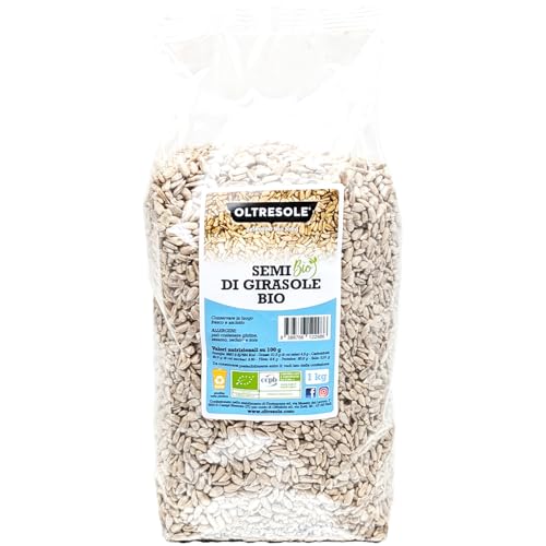 Oltresole, Bio-Sonnenblumenkerne geschält 1 kg, Bio-Ölsaaten roh, geschält, nicht geröstet und ungesalzen, reich an Ballaststoffen und Nährstoffen, ideale Verpackung für Familien von OLTRESOLE