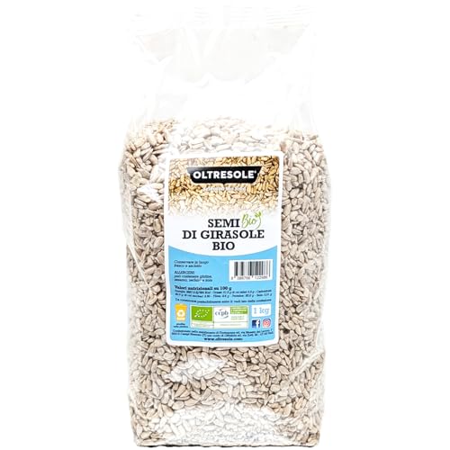 Oltresole - Dekorierte Bio-Sonnenblumenkerne 1 kg - Bio-Rohölsamen, zubereitet, nicht geröstet und ungesalzen, ideal für angereicherte Kekse, Brot oder Pizza und Salate von OLTRESOLE