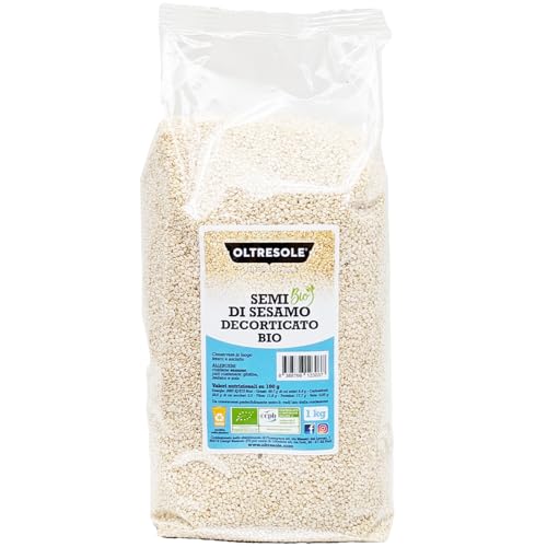 Oltresole, Bio-Sesamsamen 1 kg, rohe Bio-Ölsamen, weißer Sesam, geschält, naturbelassen, ungeröstet, Quelle für Kalzium und Eisen, Familienpackung von OLTRESOLE