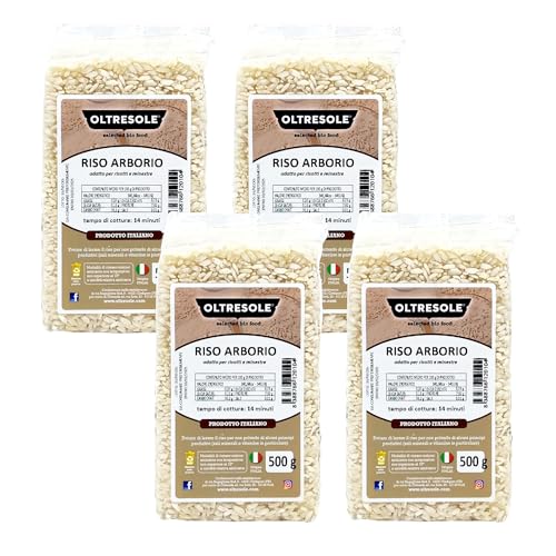 Oltresole - Italienischer handwerklich hergestellter Arborio-Reis - grobkörniger, stärkehaltiger Reis, geeignet für Suppen, Risottos und Reissalate, Packung mit 4 vakuumverpackten 500-g-Packungen von OLTRESOLE
